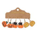 HALLOWEEN PUMPKIN BLACK CAT PENDANT EARRINGS_CWAJE1976