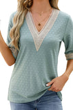 V Neck Lace Stitching Solid Color Loose Top_Cwtsts0187