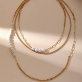 Vintage Imitation Pearl Cuban Chain Necklace_Cwmm3640