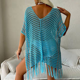 FRINGED CUTOUT BIKINI BEACH SWIMSUIT COVER UP_CWMW0672