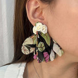 BOHO HANDMADE FLORAL EARRINGS LEOPARD PRINT FABRIC_CWMM6176