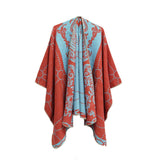 Women Color Block Shawl Wrap Open Front Poncho