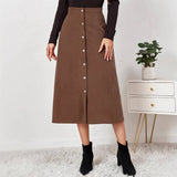 CORDUROY SKIRT SINGLE BREASTED HIGH WAISTLONGSKIRT_CWBSS0372