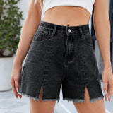 Washed Denim Cutoff Shorts With Side Slit