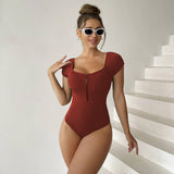 EUROPEAN AND AMERICAN SOLID COLOR ZIPPER SWIMSUIT_CWMW0282