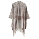 LEOPARD PRINT STRIPED TASSEL WARM SPLIT SHAWL_CWASC0310