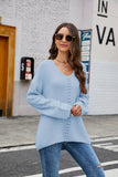 V-Neck Casual Pullover Loose Solid Color Knit Sweater