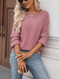 Waffle Round-Neck Solid-Color Knitted T-Shirt