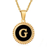Cwaje1941_Simple Round Black Shell Letter Necklace