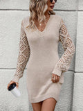 Solid Color Cut-Out V-Neck Sweater Dress