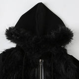 Vintage Cratered Patchwork Furry Hoodie Jacket