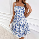 Waist Slimming Floral Sleeveless Halter Dress
