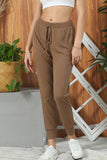 Women Drawstring Solid Color Casual Pants_Cwblp404