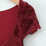 NEW WOMEN S FLORAL VELVET TIE SHORT SLEEVE DRESS_CWDMD5815