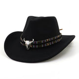 BULL HEAD DECOR WIDE BRIM WESTERN COWBOY HAT_CWAH1769