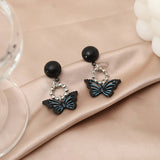 BUTTERFLY PAINTING OIL BLACK HOLLOW EARRINGS_CWAJE2448