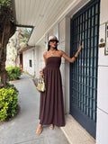 Solid Color Line Neckline Waist Long Style Dress