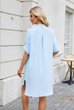 Solid Color Mid-Sleeve Button-Down Shirt Dress
