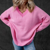 V-Neck Casual Simple Two-Color Striped Sweater