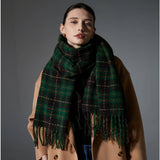 GREEN PLAID FRINGE SCARF WINTER WRAP FOR WOMEN_CWASC1276