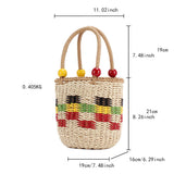Two-Tone Beaded Plaid Straw Bucket Bag_Cwab2110