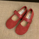 Vintage Red Suede Flats For Women With Soft Sole