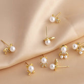 PEARL BEAR EARRINGS ZIRCON GOLD PLATED EARRINGS_CWAJE1003