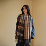 MELANGE CHECK WOOL SCARF DOUBLE SIDED SHAWL UNISEX_CWASC2350