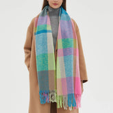 RAINBOW PLAID SCARF THICK WINTER TASSEL WRAP_CWASC0124