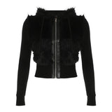 Vintage Cratered Patchwork Furry Hoodie Jacket