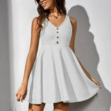 V Neck Waist Fresh Sweet Button Down A Line Dress_Cwdsd3201