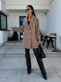 Solid-Color H-Shaped Suit Collar Long Jacket