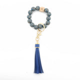 LEOPARD WOOD BEAD BRACELET KEYCHAIN WITH TASSEL_CWMM7016