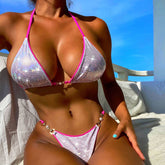 Womens Shiny Bikini Set Pearl Triangle Swimsuit