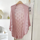 DIAMOND SHAPED HOLLOW KNITTED SHAWL_CWASC0763