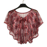 LEAF SEQUIN SHEER SHAWL EVENING PARTY CAPE_CWMM8961