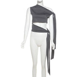 Strapless Strap Waist Short Solid Color Top