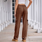 Washed Semi-Elastic-Waisted Denim Cargo Pants