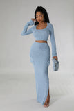 U-Neck Tight Top Long Skirt Two-Piece Set