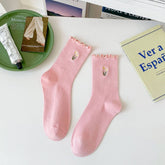 NEW ARRIVAL EMBROIDERED TULIP LACE MID CALF SOCKS_CWMS1375