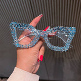 BLACK FRAME CAT EYE GLASSES WITH RHINESTONES_CWASG0764