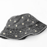 DENIM CHRYSANTHEMUM EMBROIDERED BUCKET HAT_CWAH1142