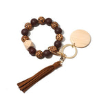 SILICONE BEAD BRACELET KEYCHAIN WITH BEECH WOOD_CWMM6873