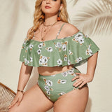 PLUS SIZE RUFFLED THREE PIECE BIKINI SWIMSUIT_CWMW0226
