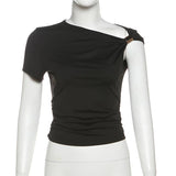 Solid One Shoulder Crop Top