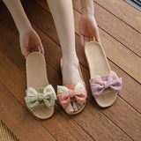 KOREAN LINEN BOW SLIPPERS SOFT SOLE NON SLIP_CWSHF0184