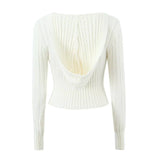 V-Neck Hooded Short Knit Sweater