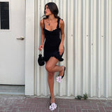 Solid Color Wooden Ear Edge Dress Buttock