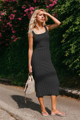 Solid Color Ribbed Sleeveless Tank Maxi Dress
