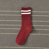 Wo-Striped Preppy Mid-Length Socks_Cwms0995